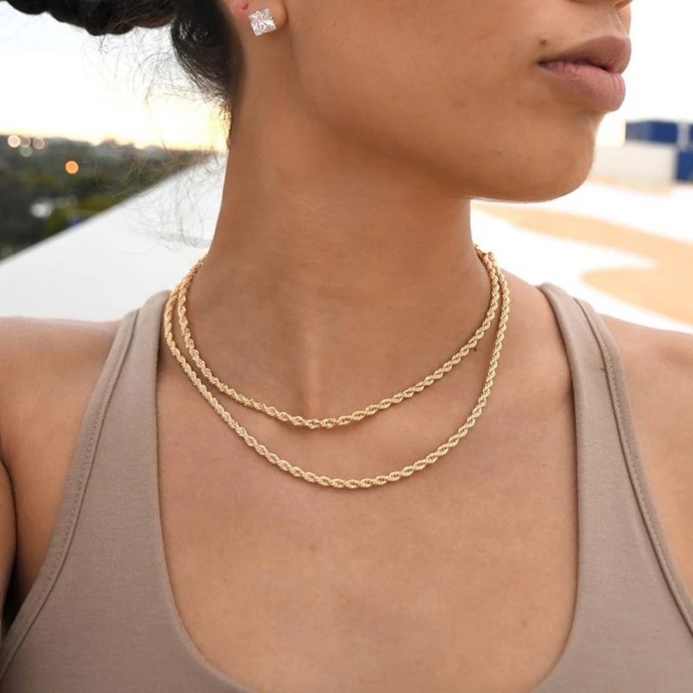 Rope Braid Twist Woven Gold 2 Sizes Necklace